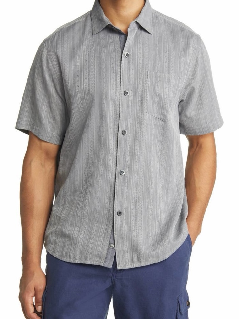Tommy Bahama “Salt” Silk Short Sleeve Button-Up Shirt – Gray Pre‑Loved L